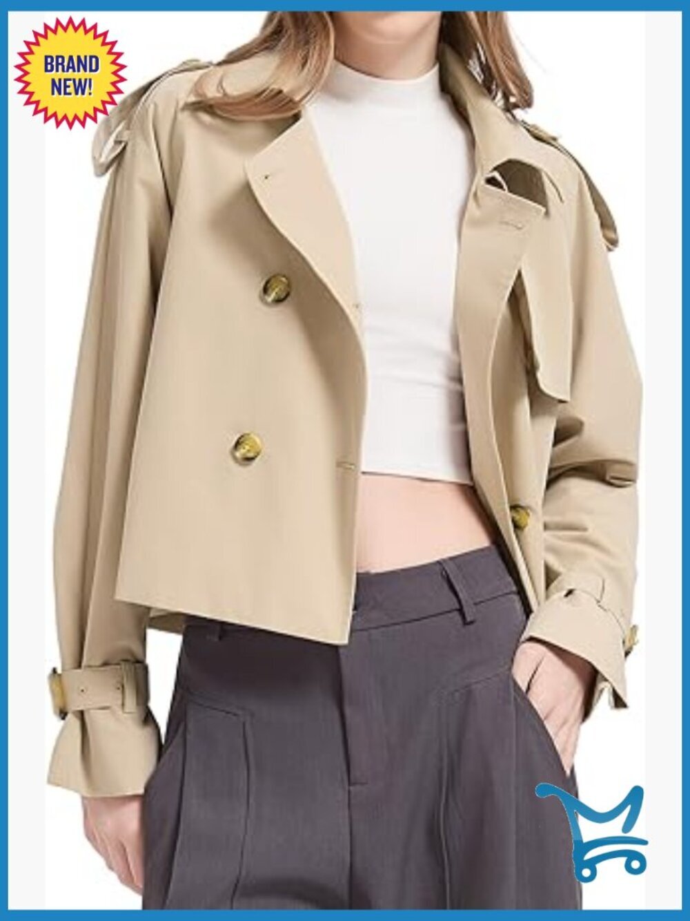 Cropped Double Breasted Trench Coat, Lightweight Spring Jacket, Blazer Style